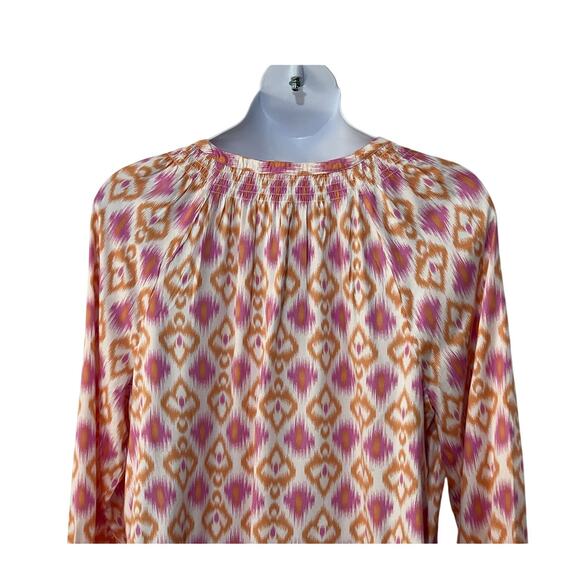 Destination 365 Top Womens Size Large Ikat Print Split-Neck Blouse Pink Blouse - Picture 6 of 10